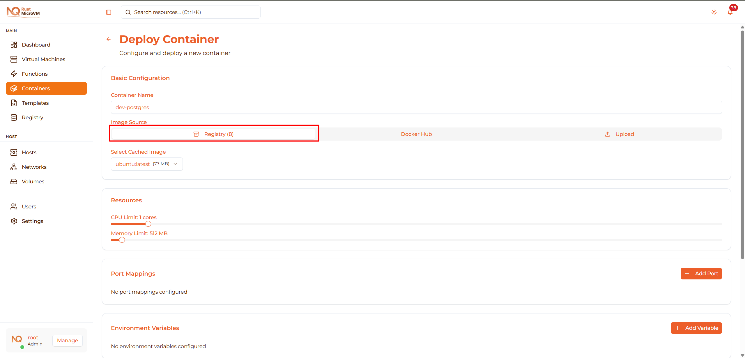 Image: Registry selector