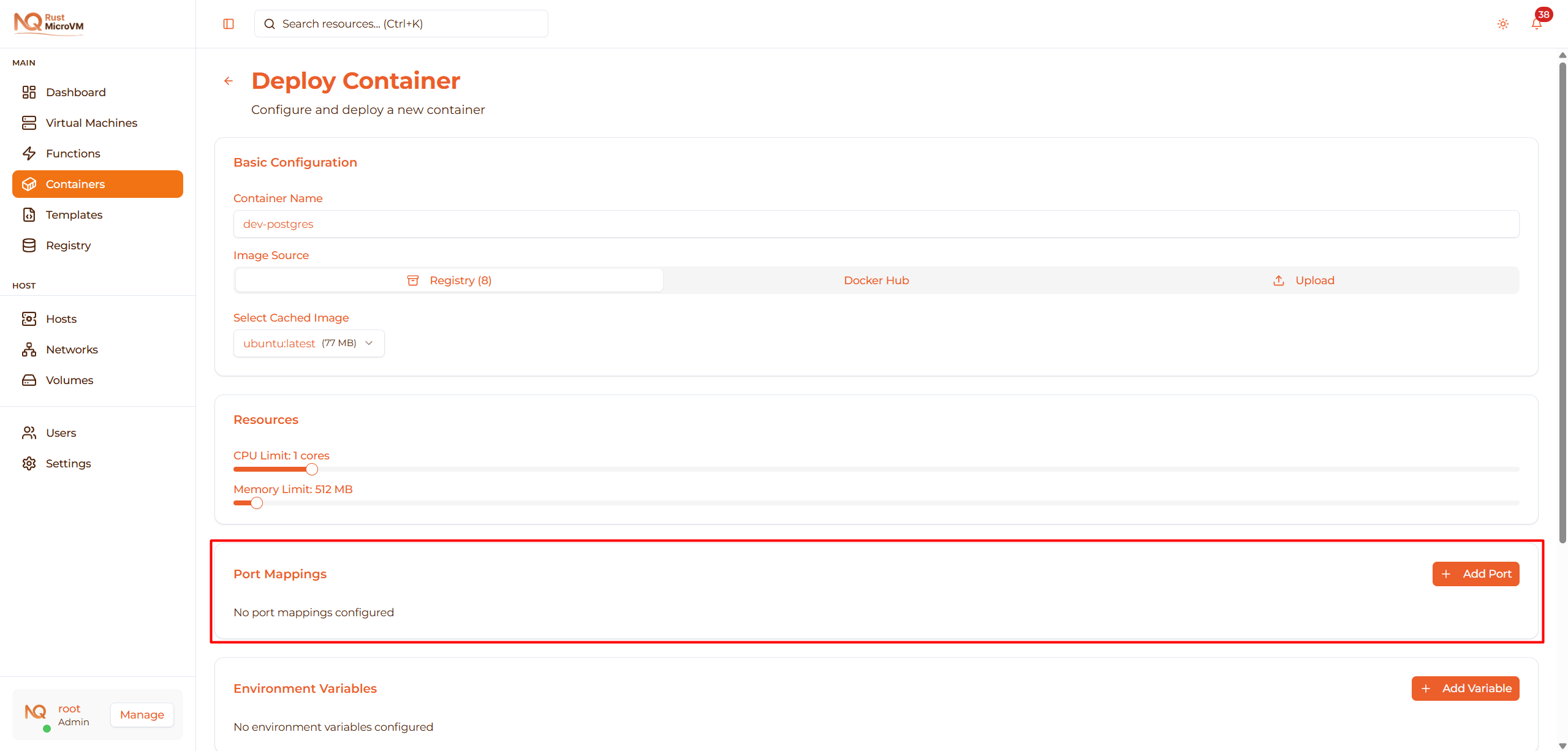 Image: Port mappings section