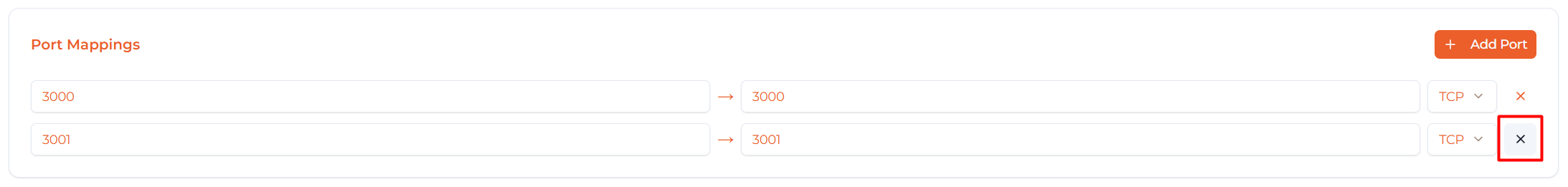 Image: Remove port button