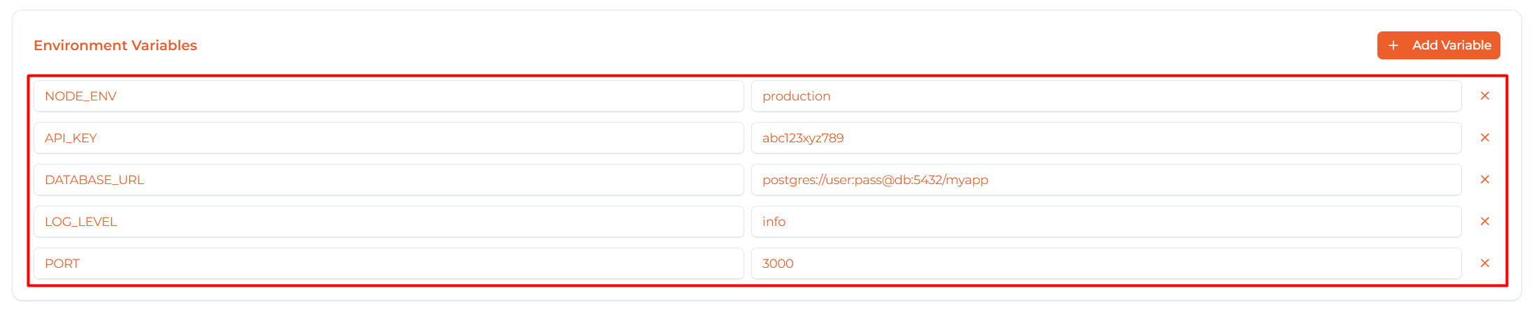 Image: Environment variable row