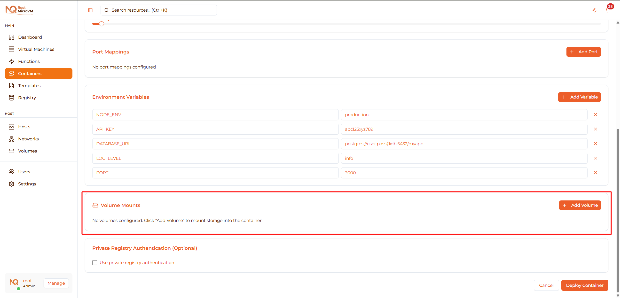 Image: Volume mounts section