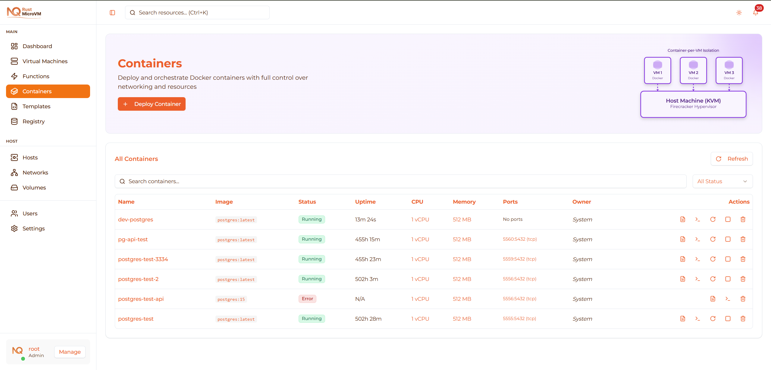 Image: Containers page navigation