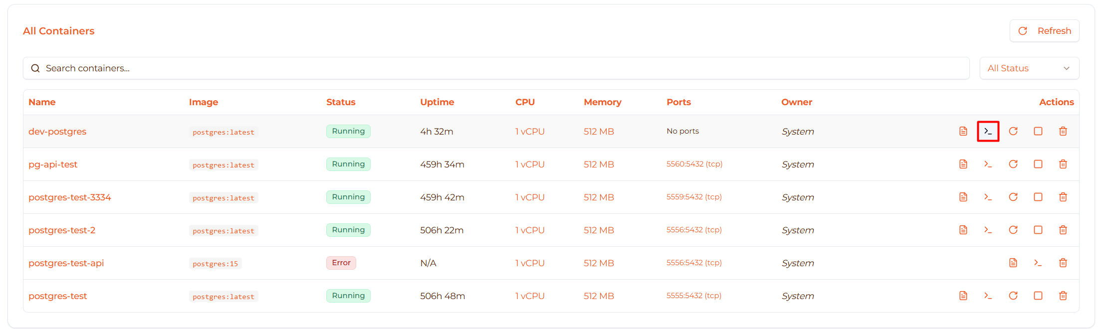 Image: Shell button in table