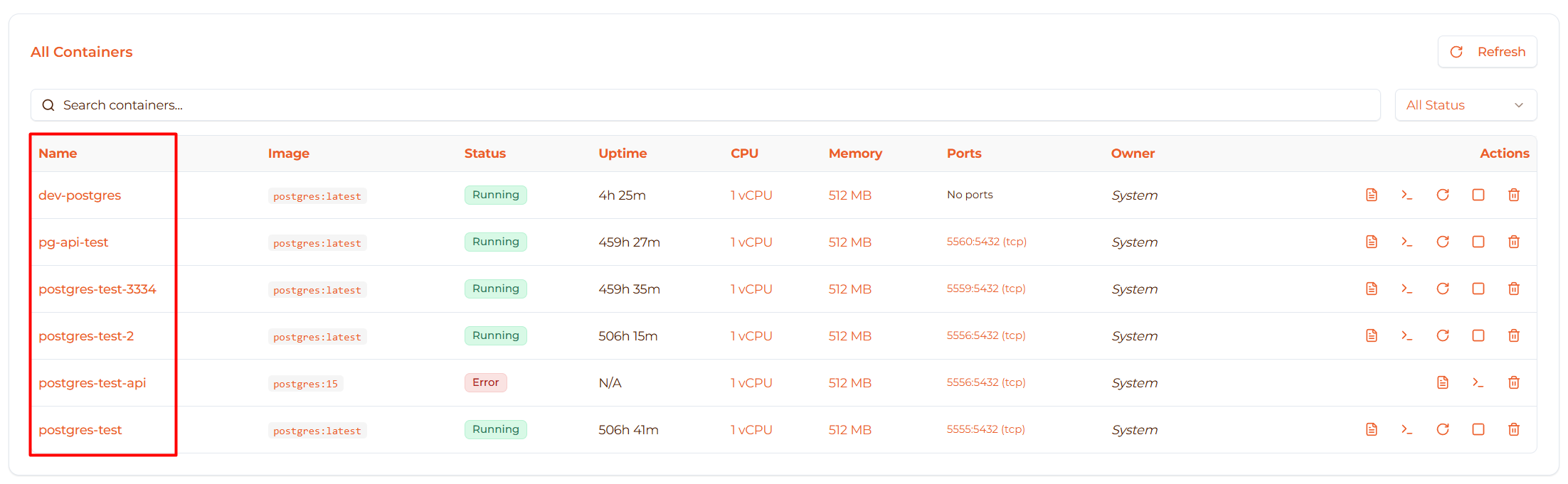 Image: Container name column