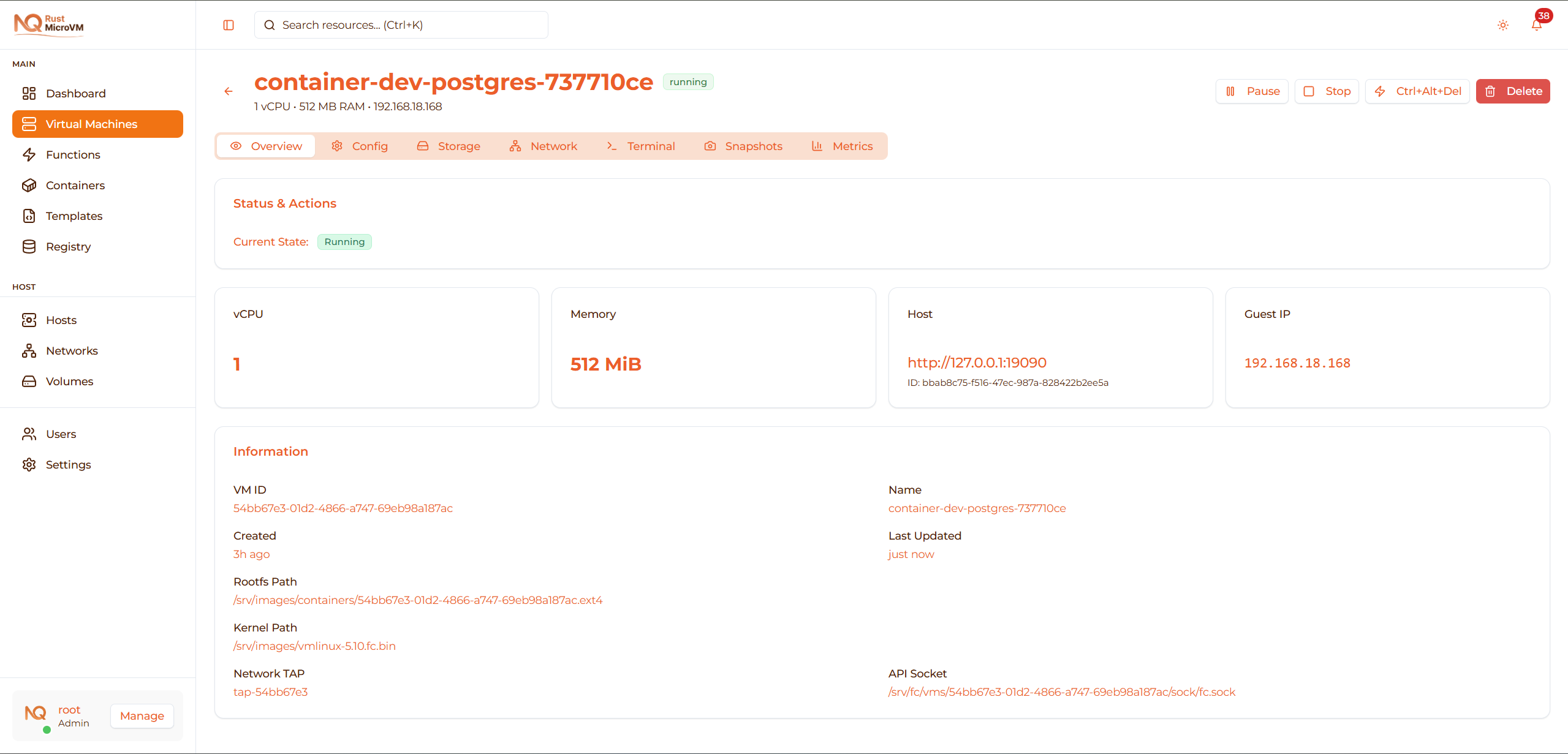 Image: Container VM detail page