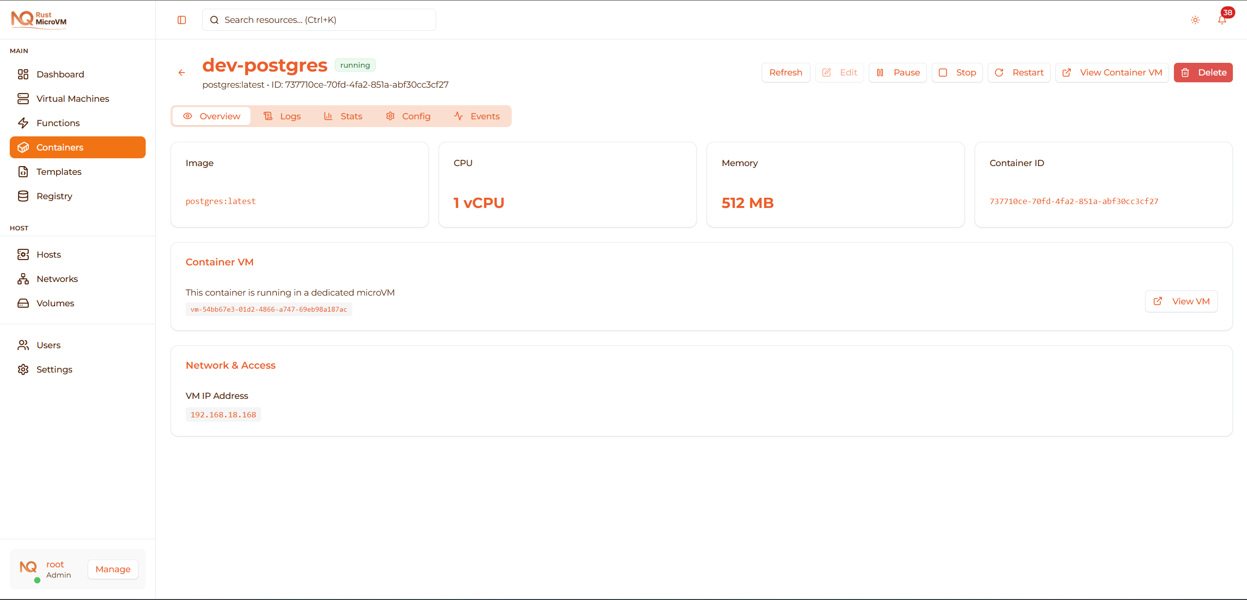 Image: Container detail page header