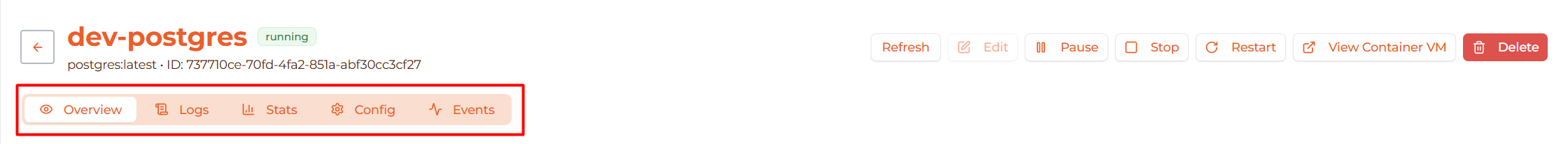 Image: Container detail tabs