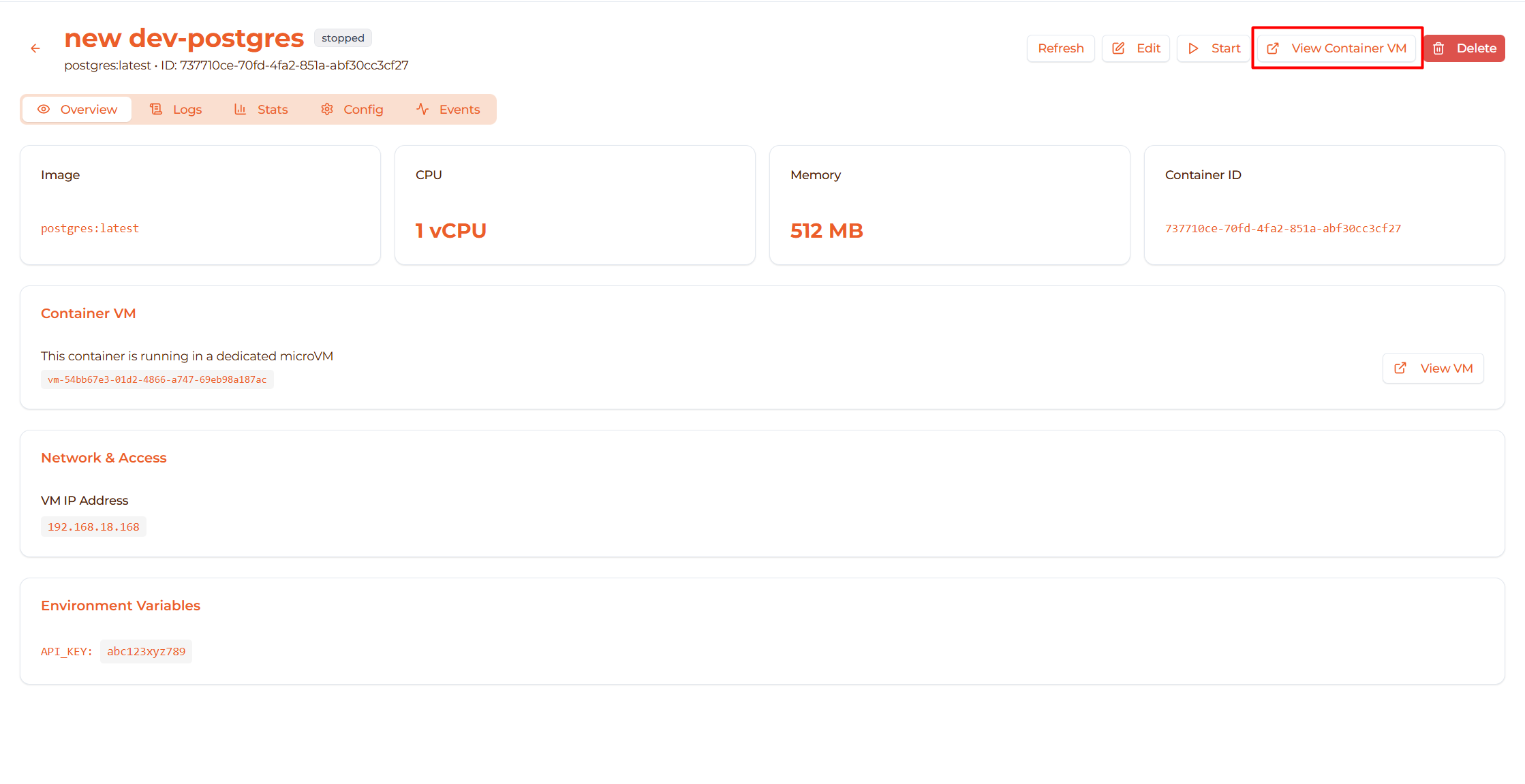 Image: View Container VM button