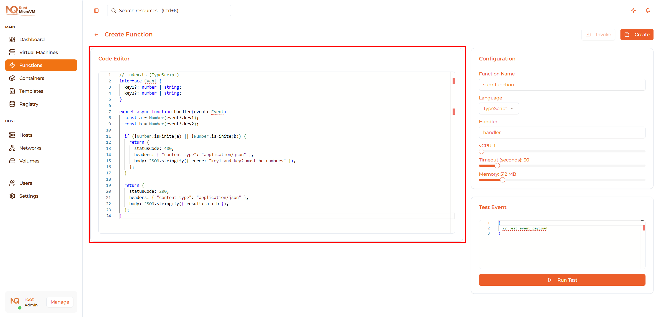 Image: Monaco code editor with function code