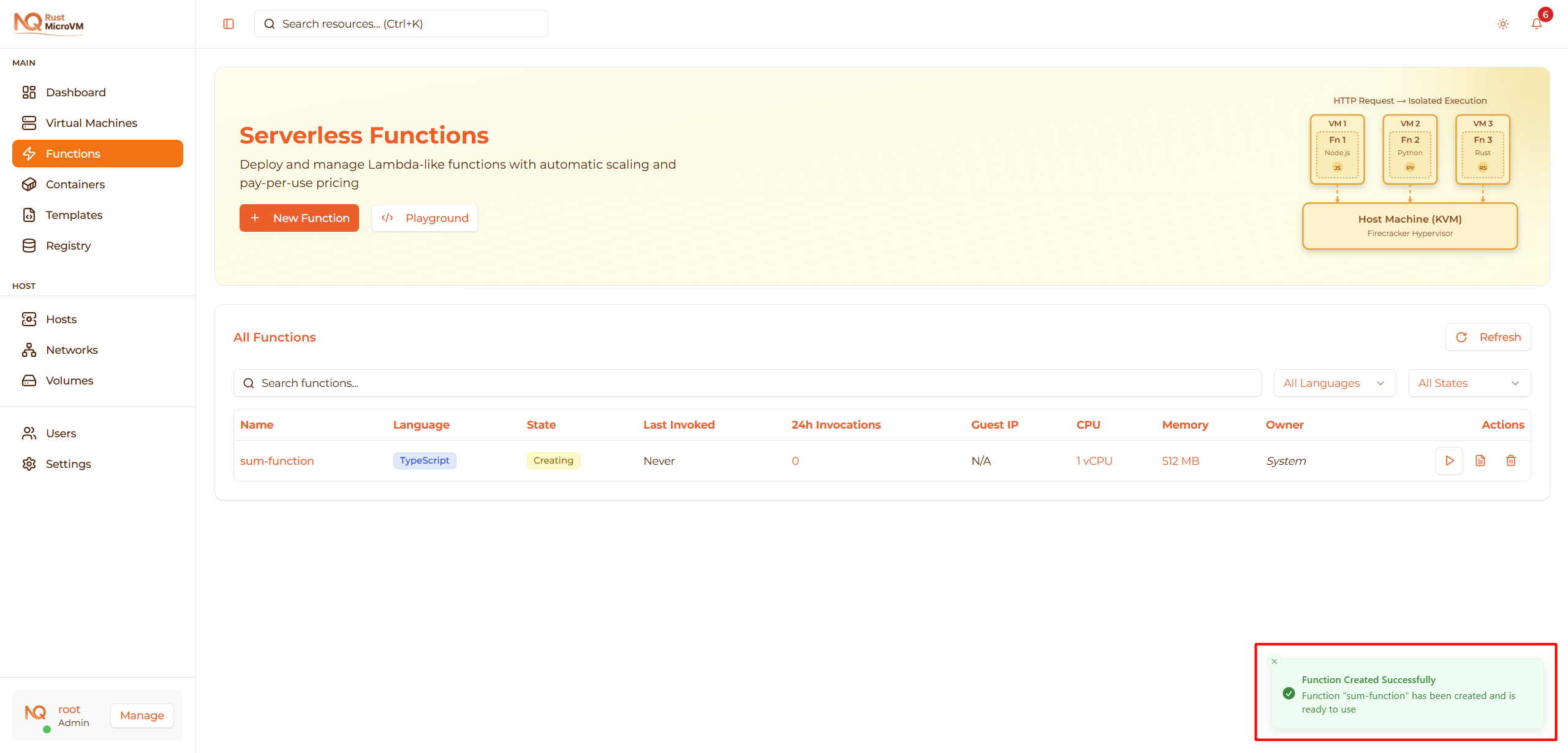 Image: Function created successfully