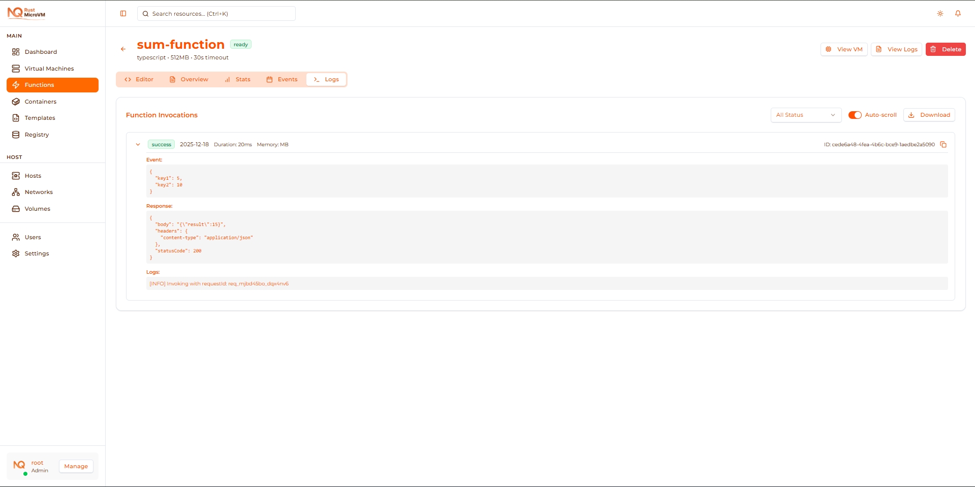 Image: Function logs tab