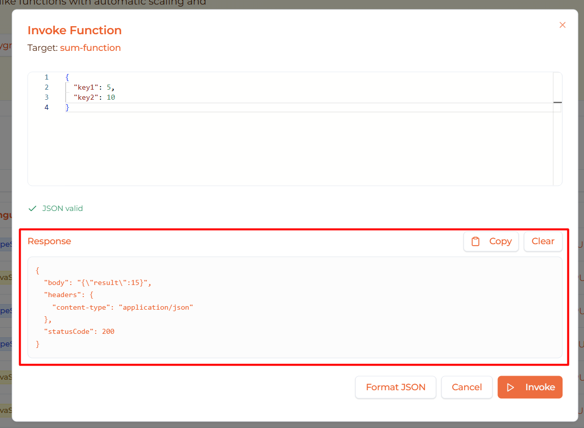 Image: Function response in dialog