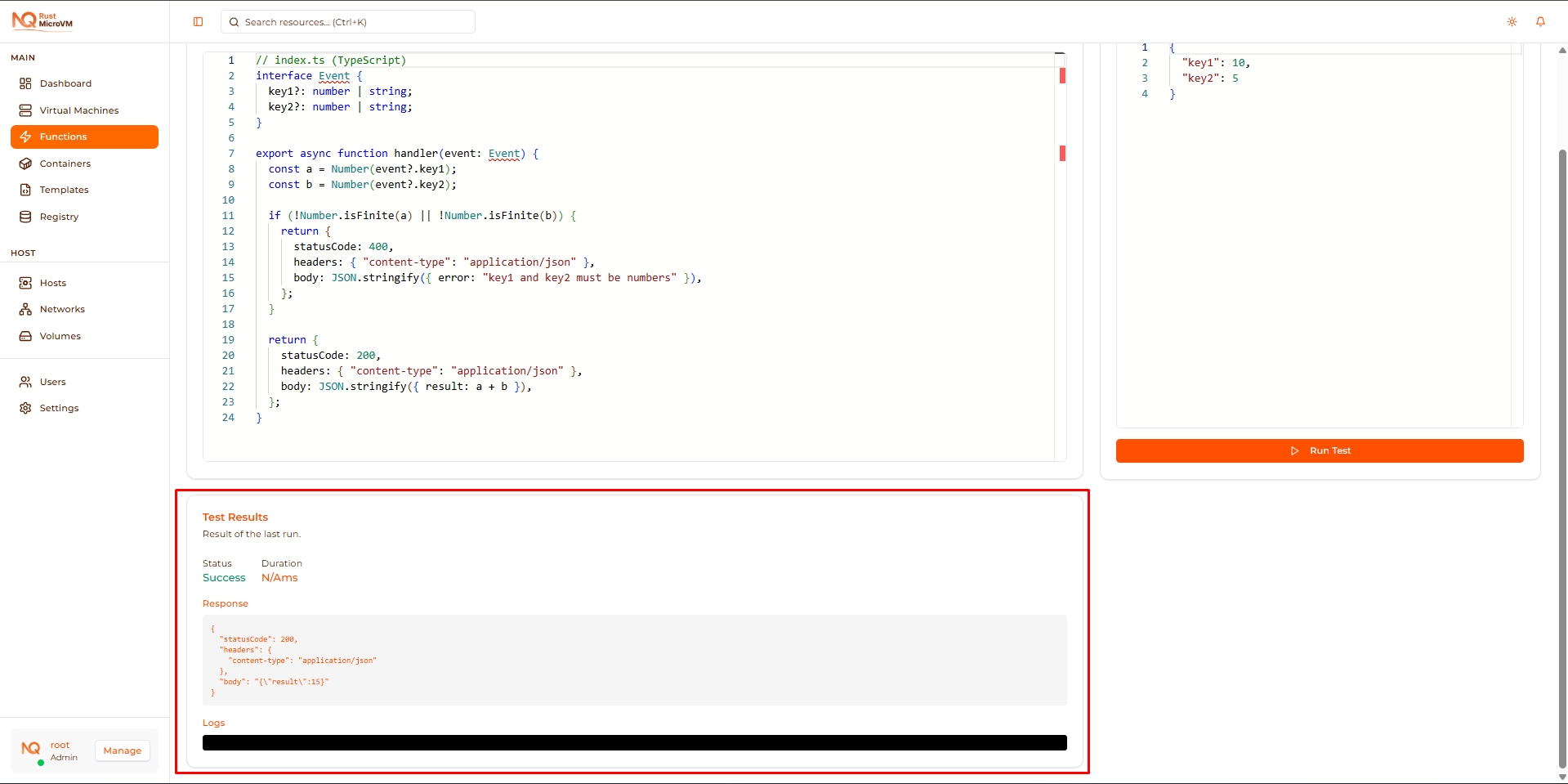 Image: Output panel with results
