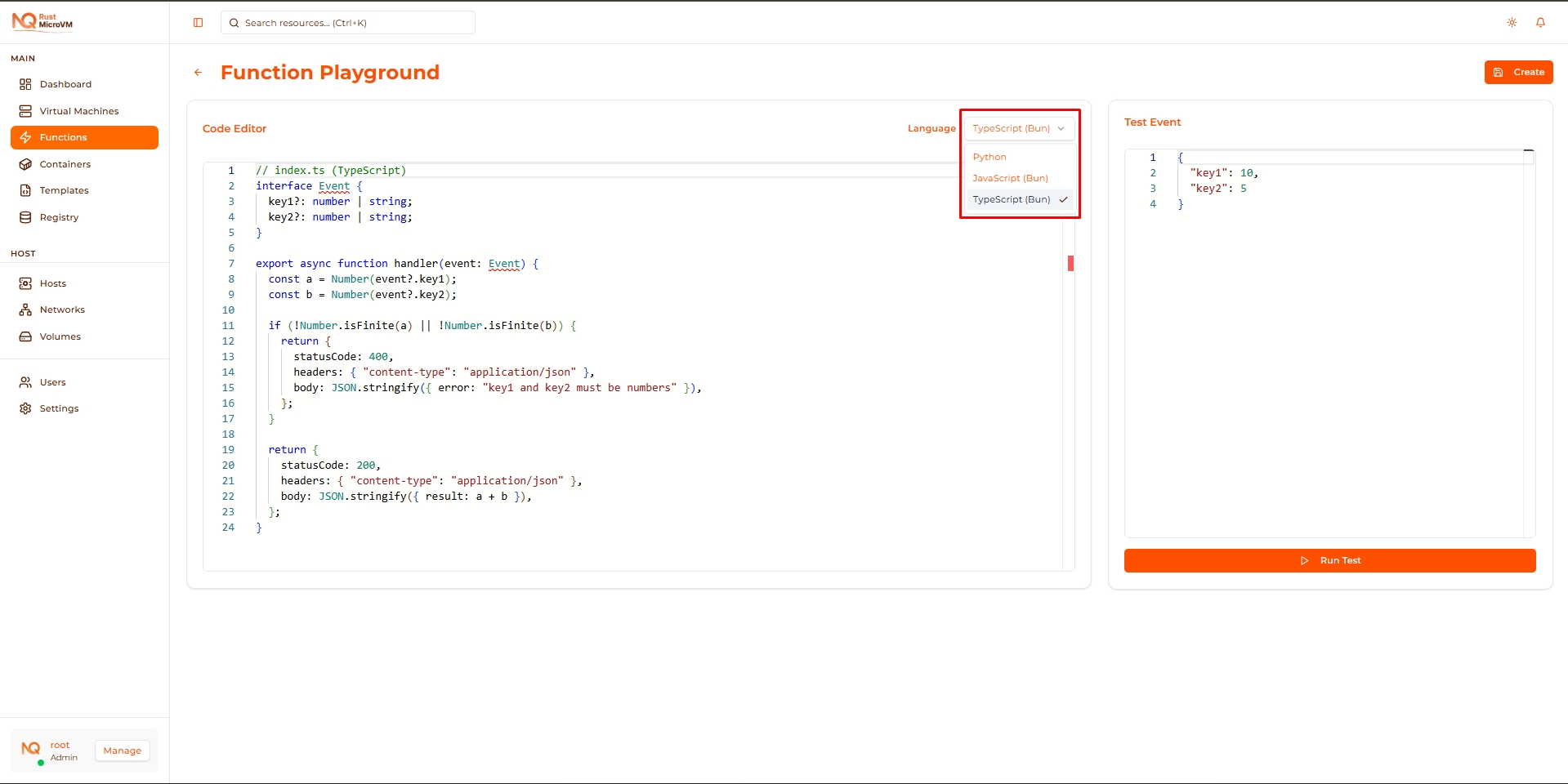 Image: Runtime selector in Playground