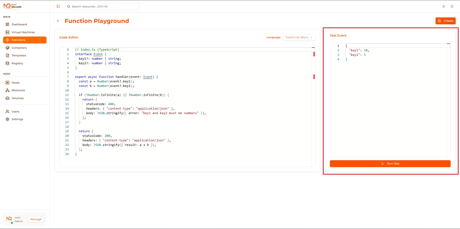 Image: Test event editor in Playground