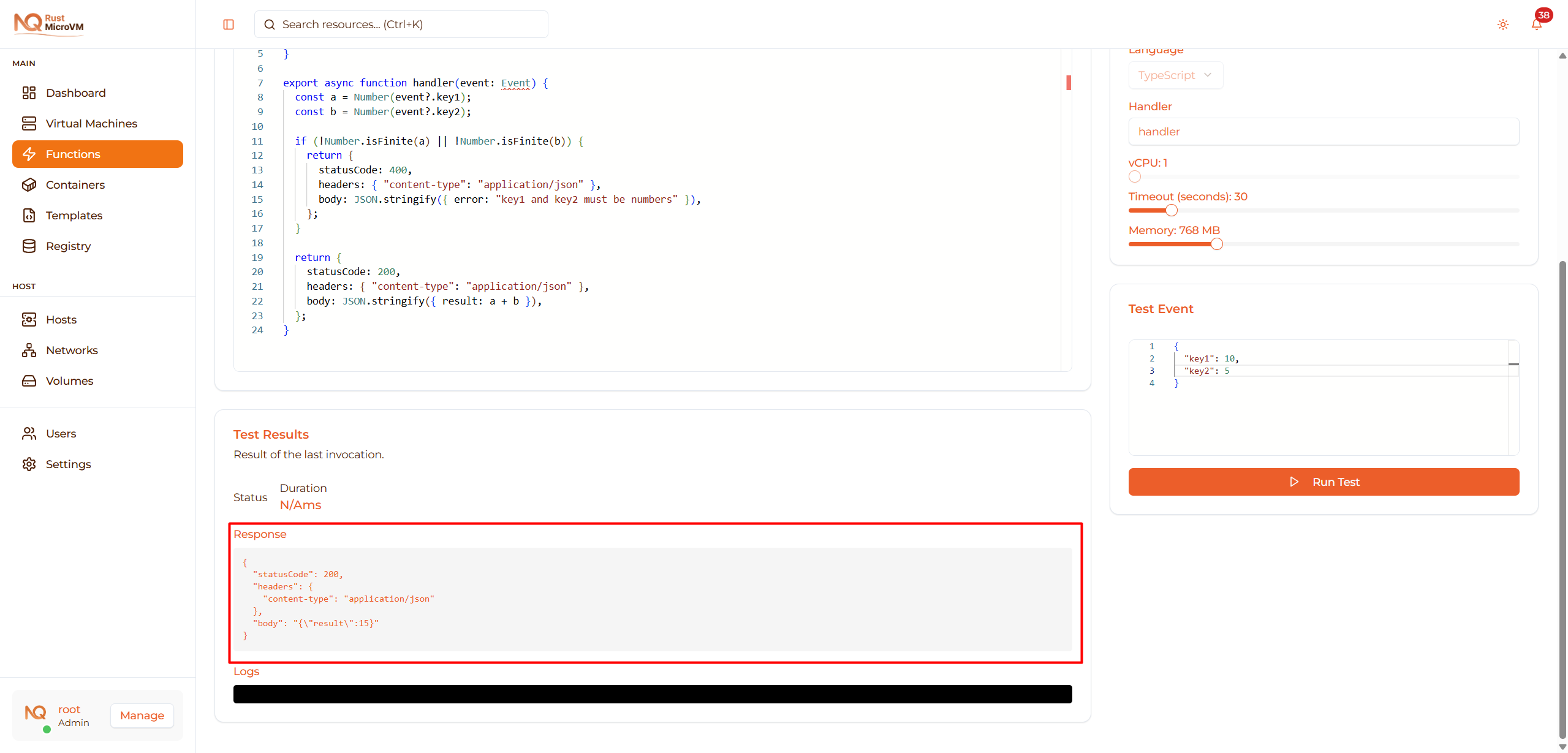 Image: Test section in update mode