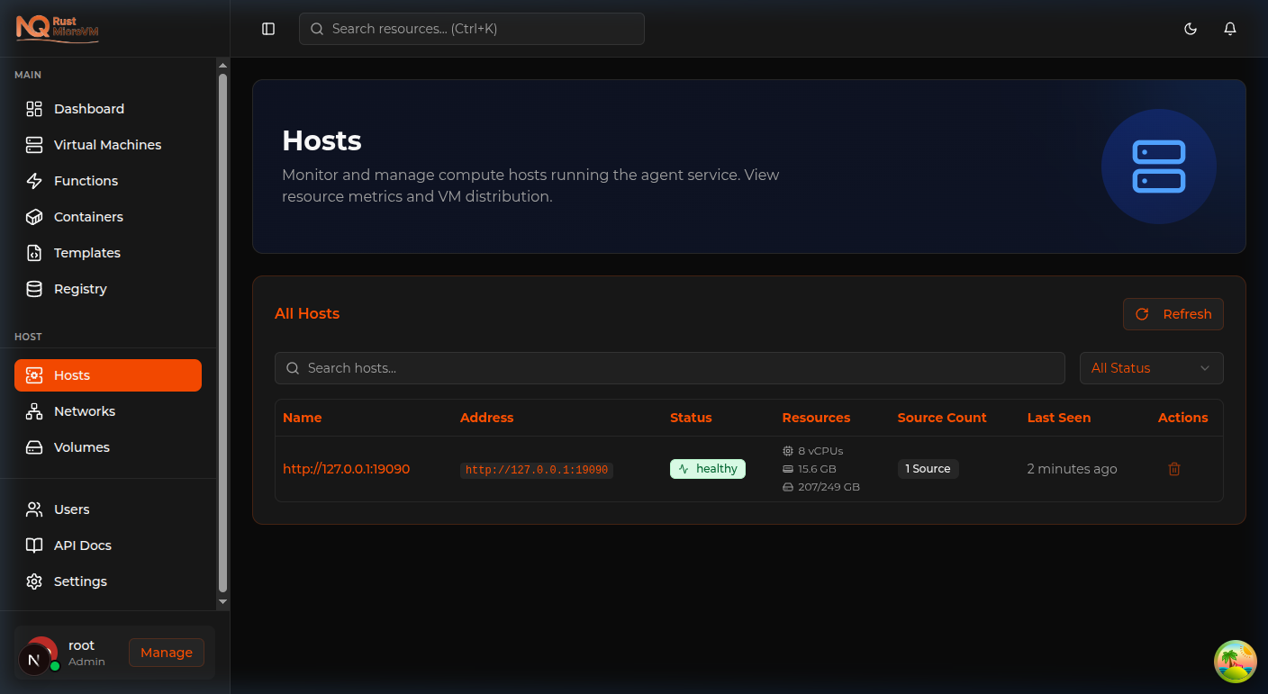 Image: Hosts table with healthy host