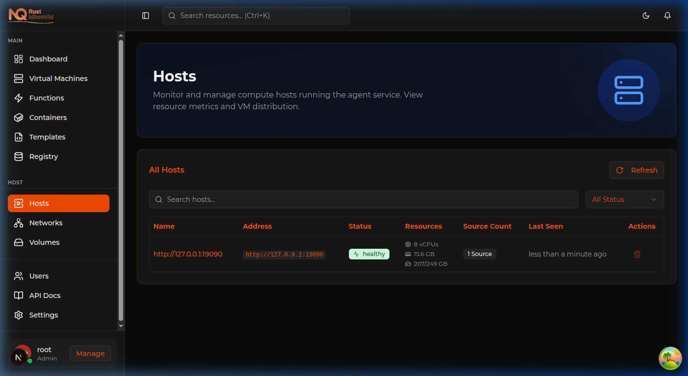 Image: Hosts page overview