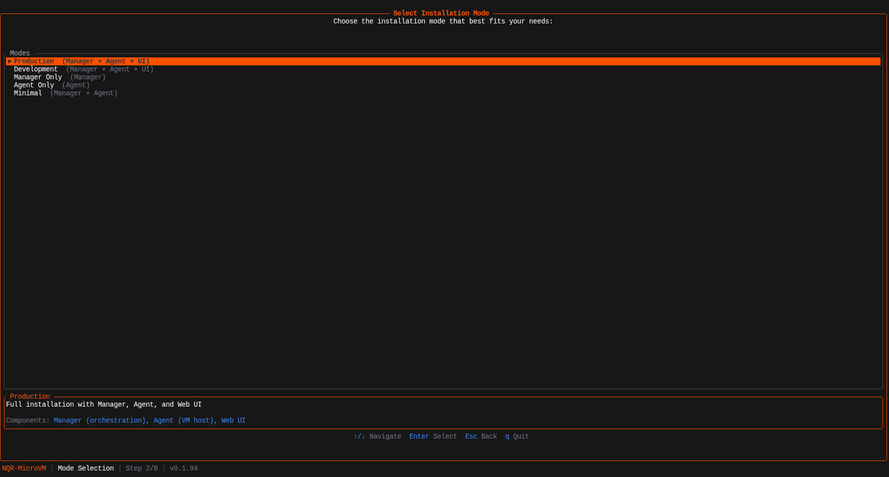 Mode selection screen