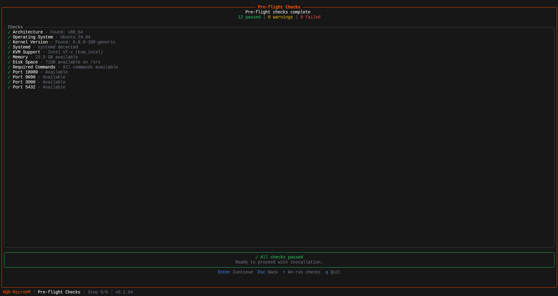 Pre-flight checks screen