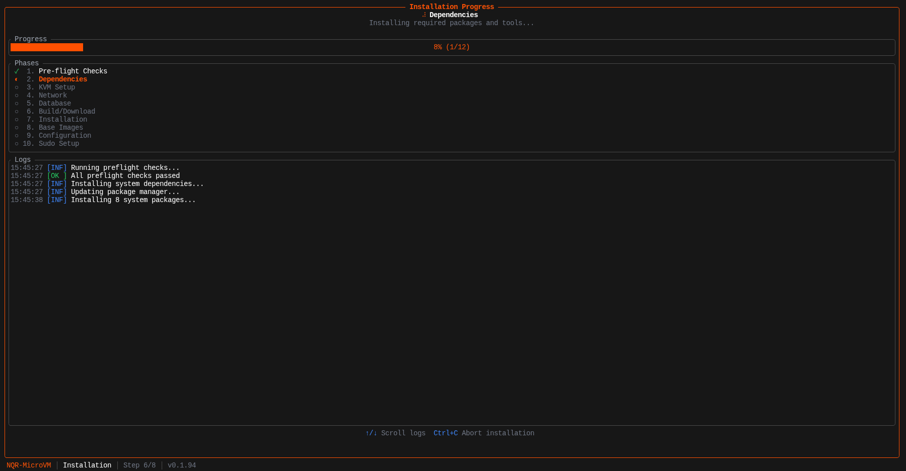 Installation progress screen