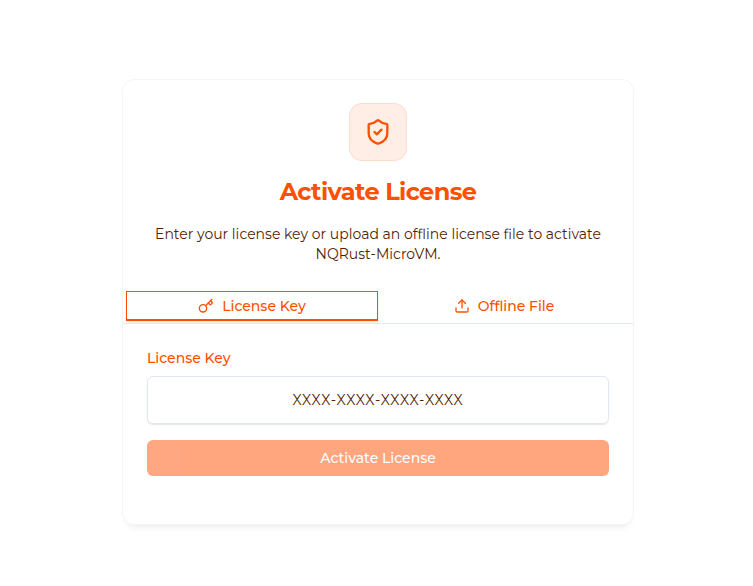 Activate License — License Key tab