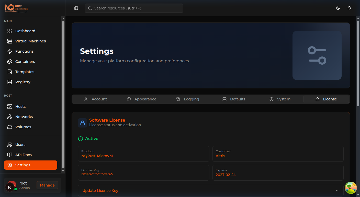 Image: License tab showing active license