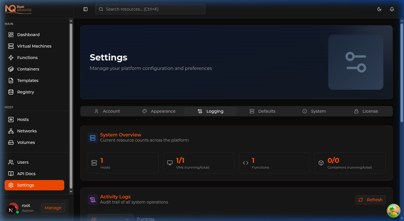 Image: Logging/Audit tab