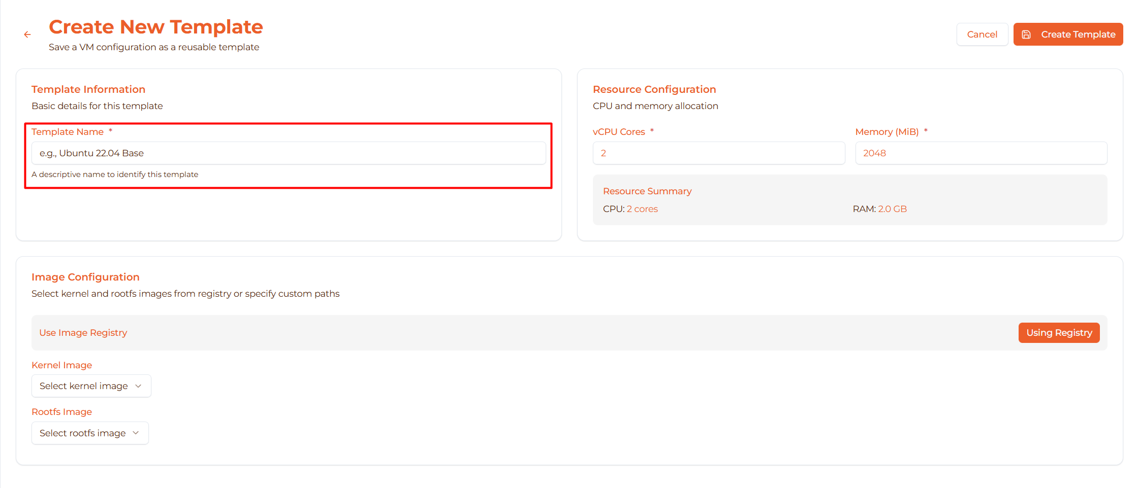 Image: Template name field