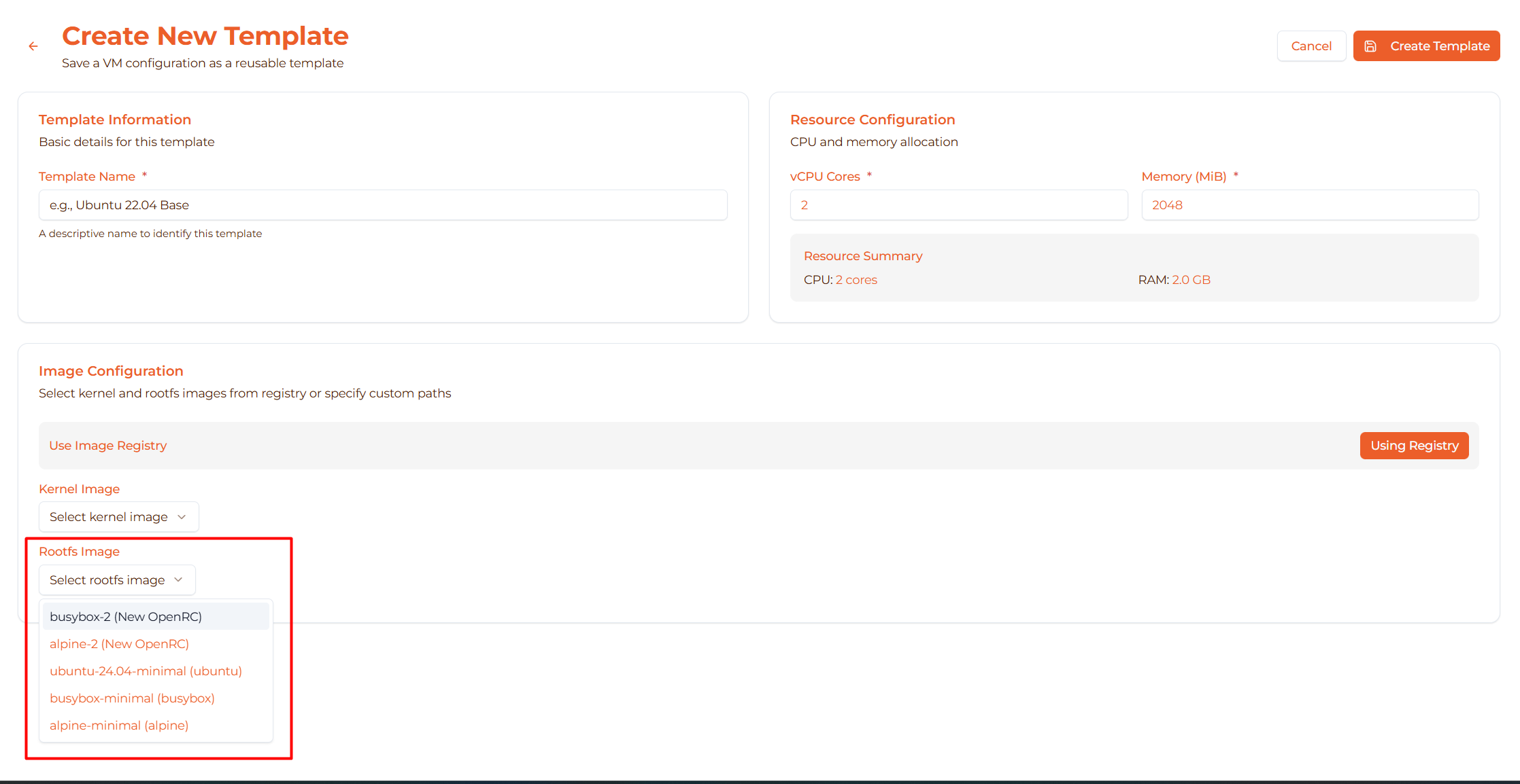 Image: Rootfs path field