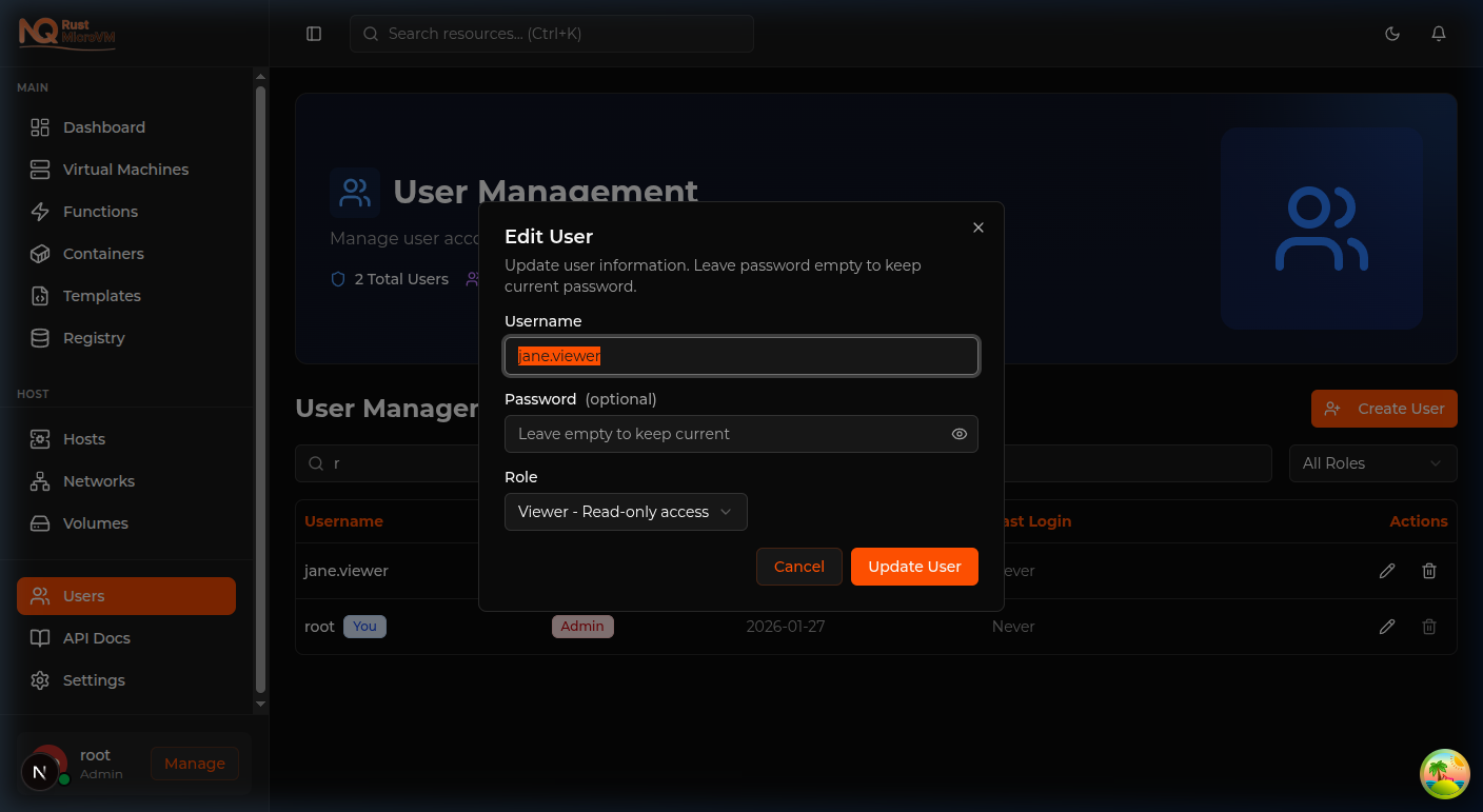 Image: Edit user dialog