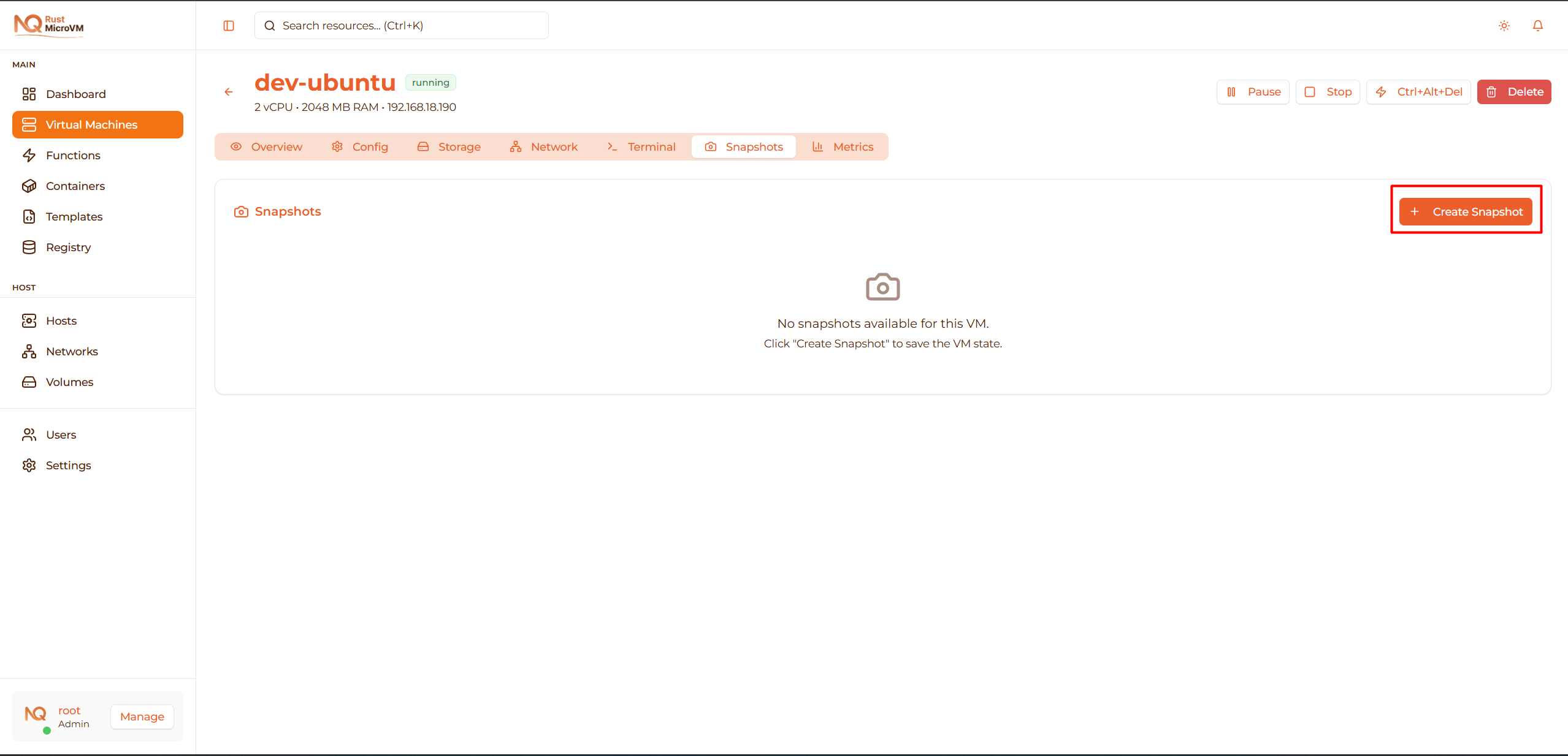 Create Snapshot button
