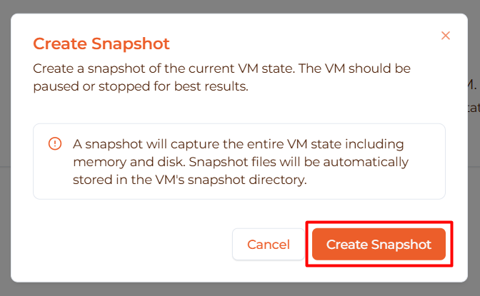 Create snapshot dialog