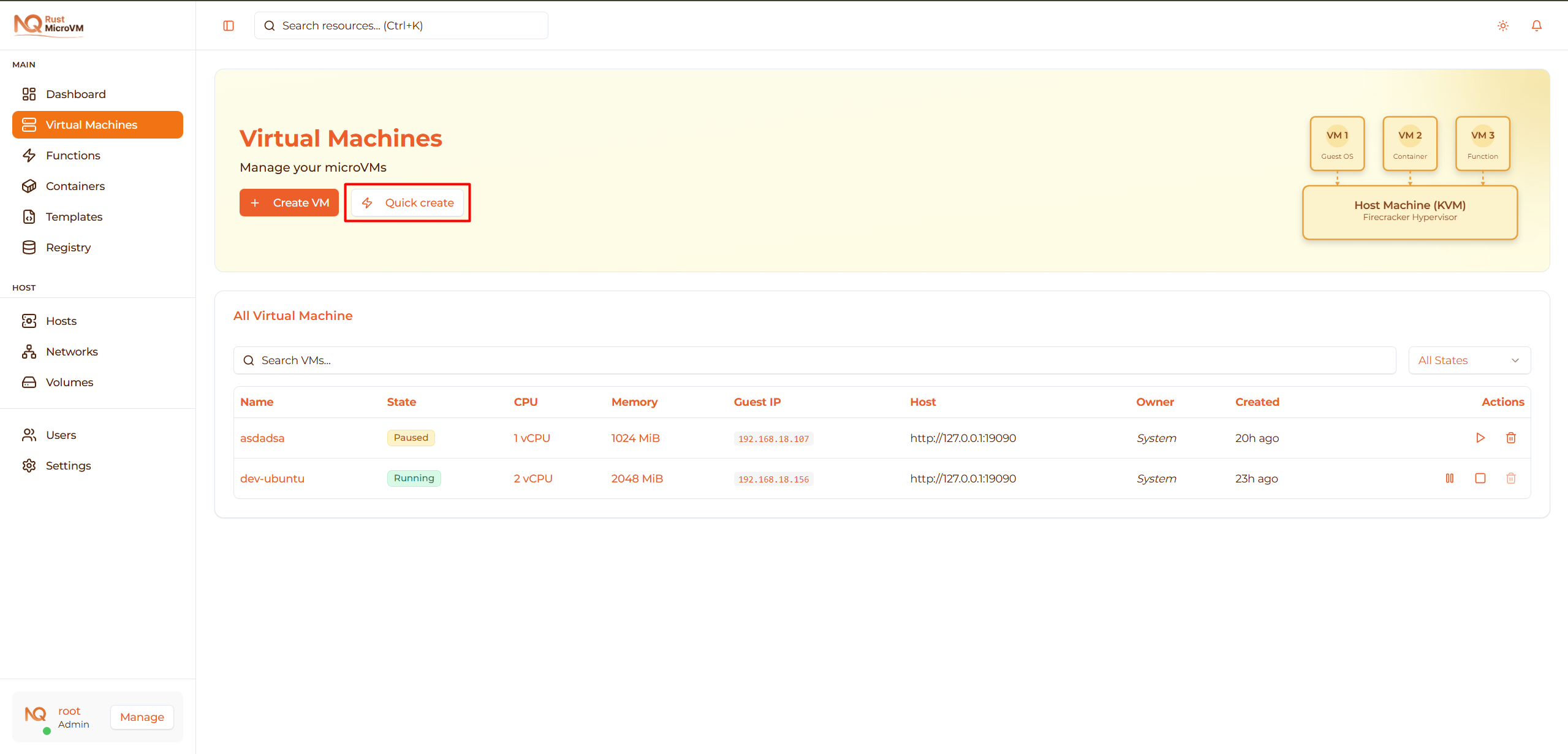 Image: Quick create button