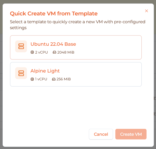 Image: Quick create dialog with template selection