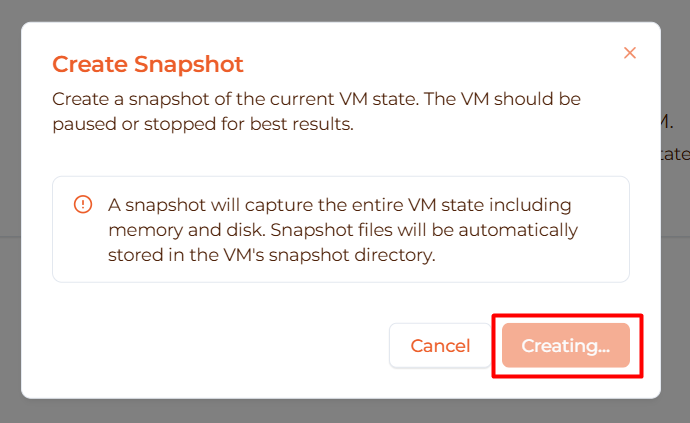 Snapshot creating progress