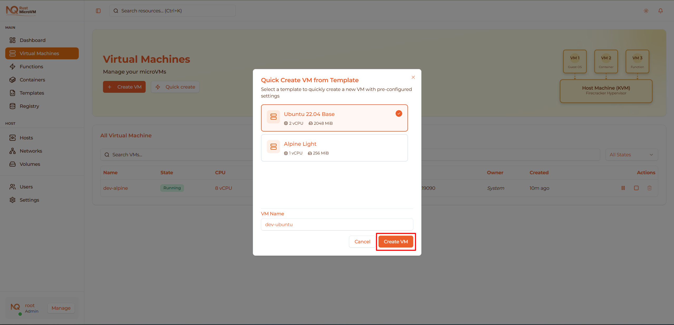 Image: Deploy from template dialog