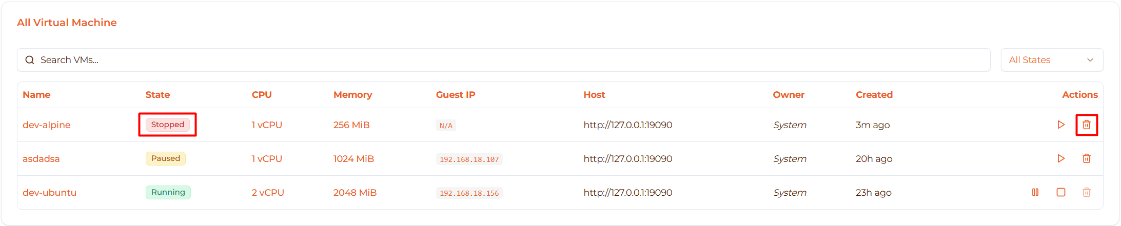 Image: Delete button on stopped/paused VM