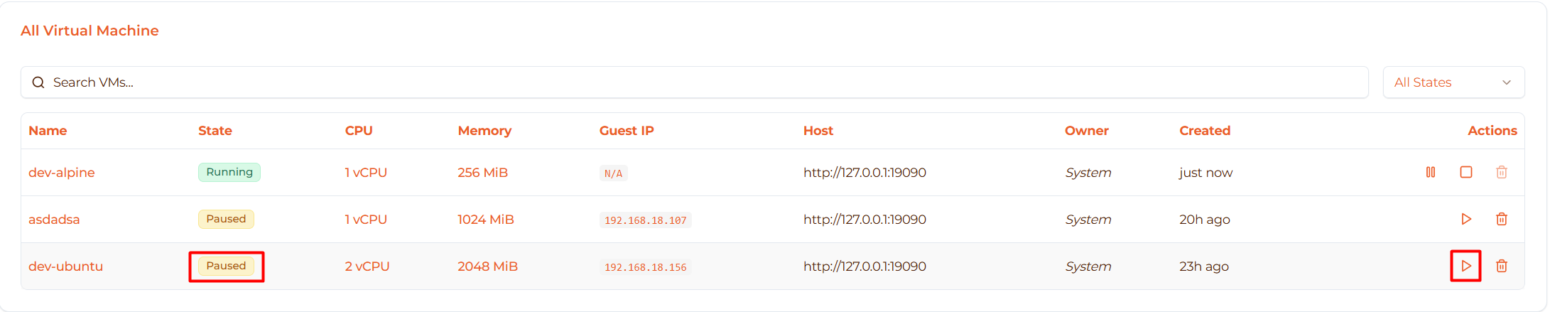 Image: Resume button on paused VM