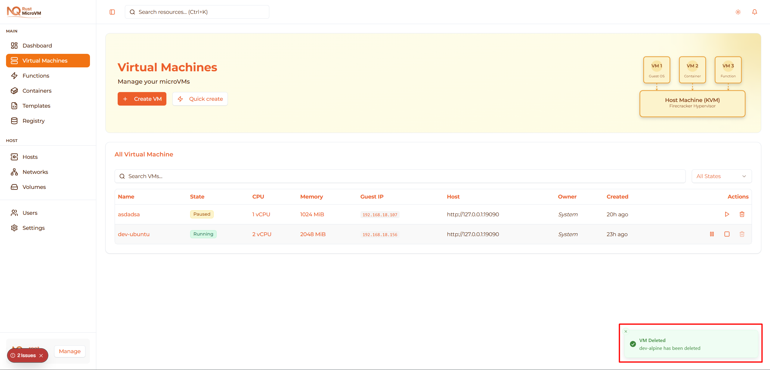 Image: VM deleted success notification