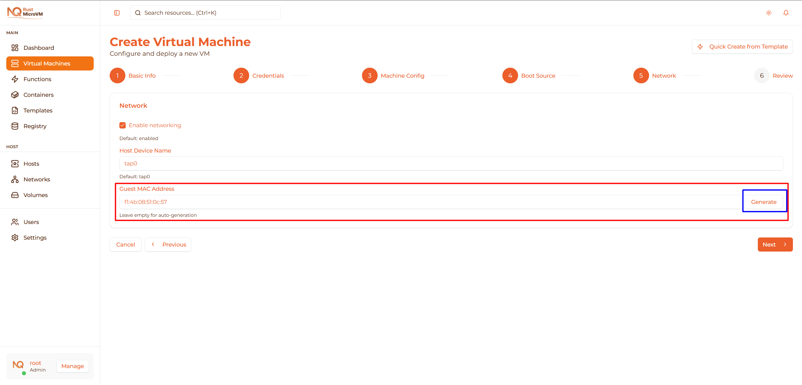 Image: Guest MAC address input with Generate button