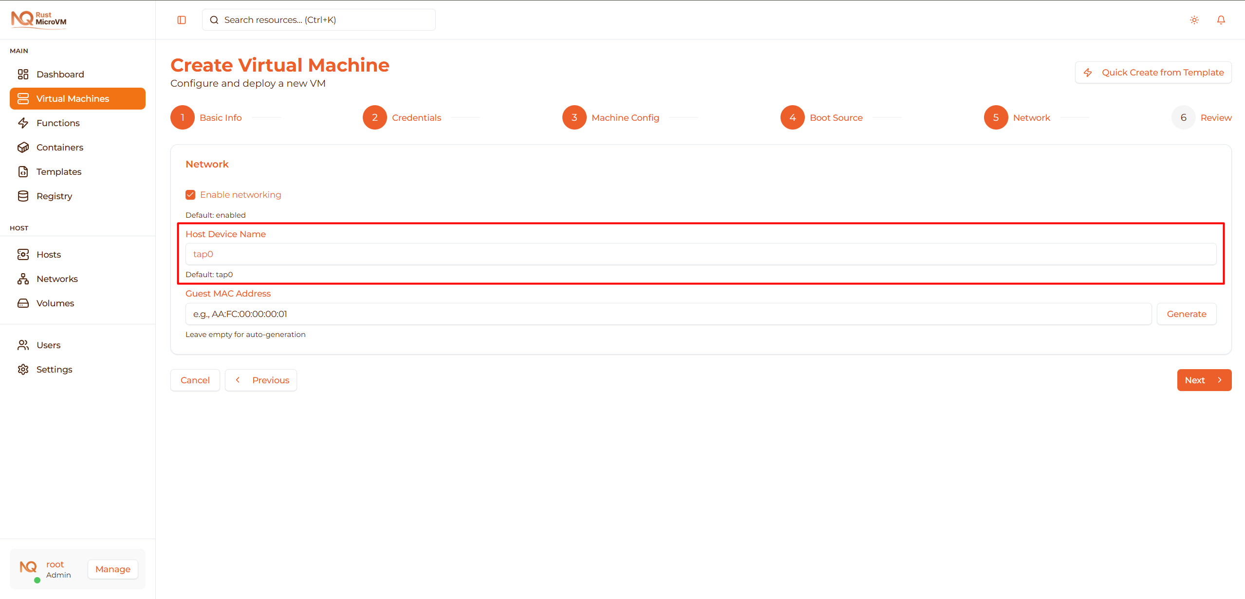 Image: Host device input field