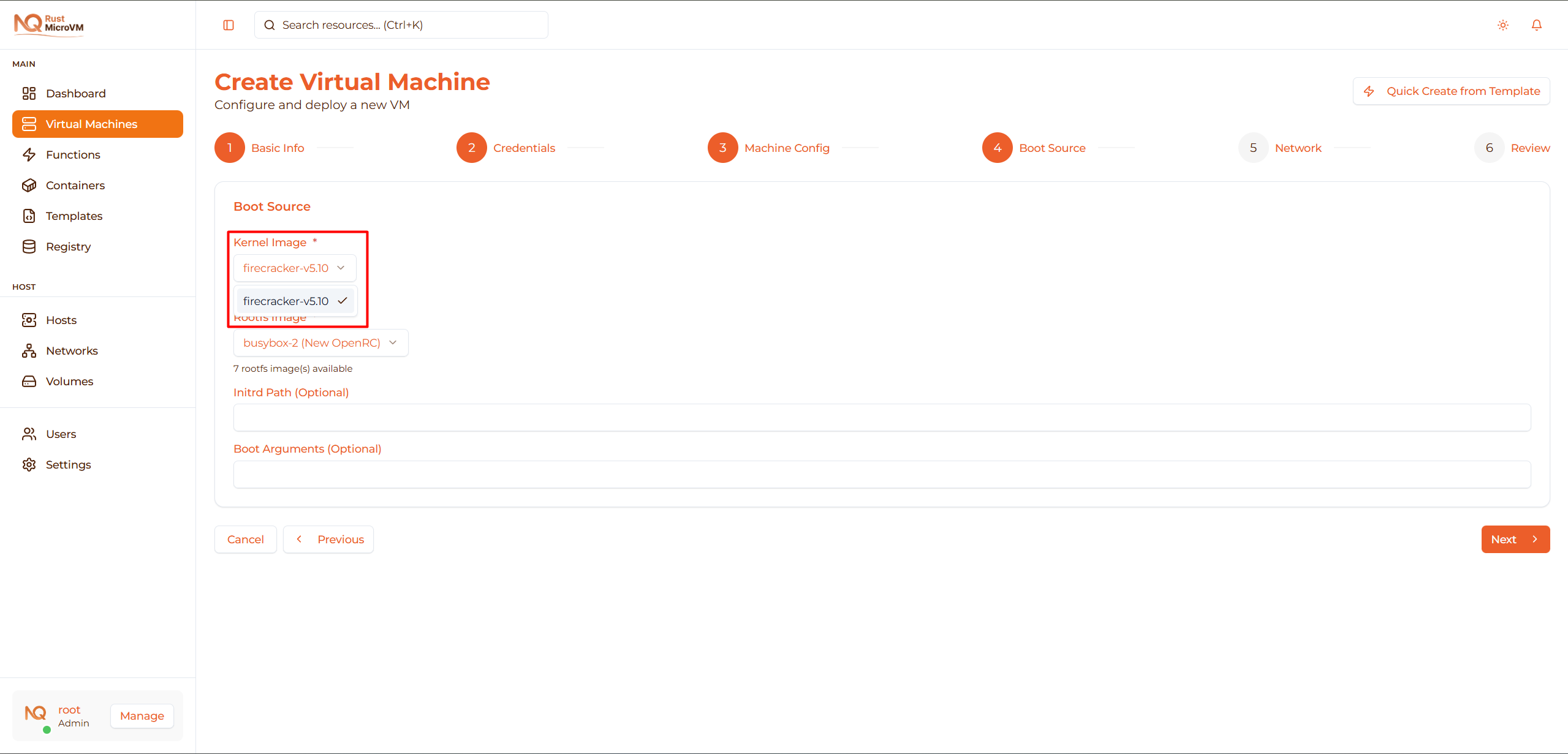 Image: Kernel dropdown selection