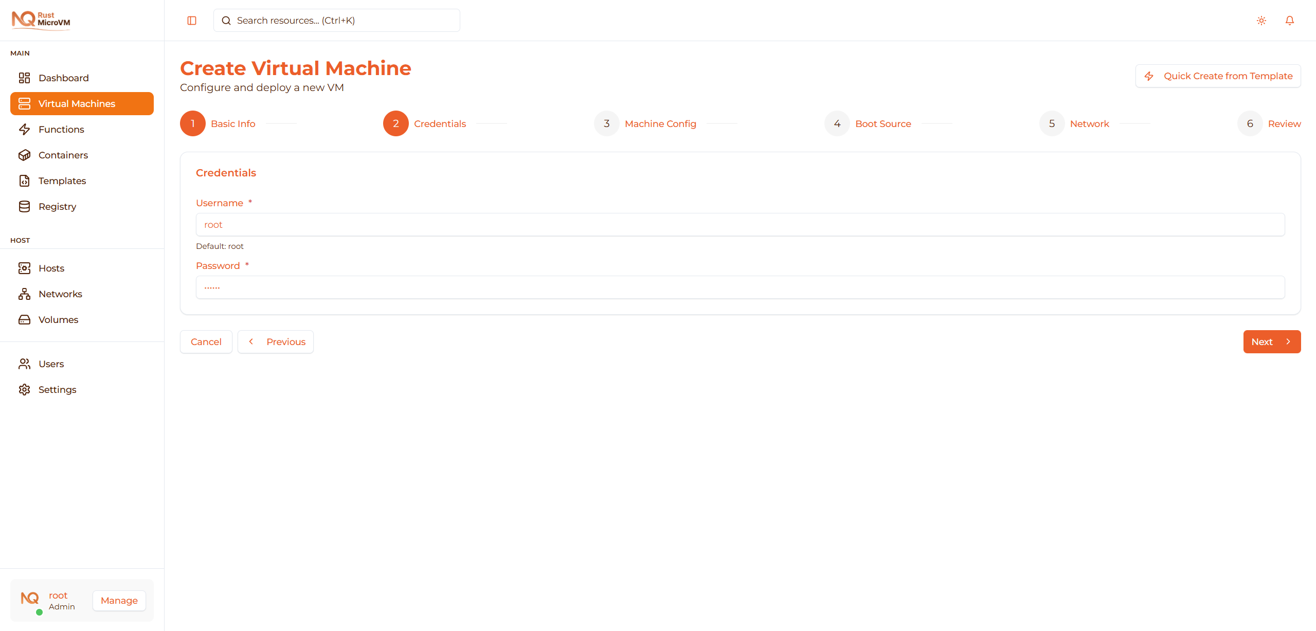 Image: Screenshot of Credentials step