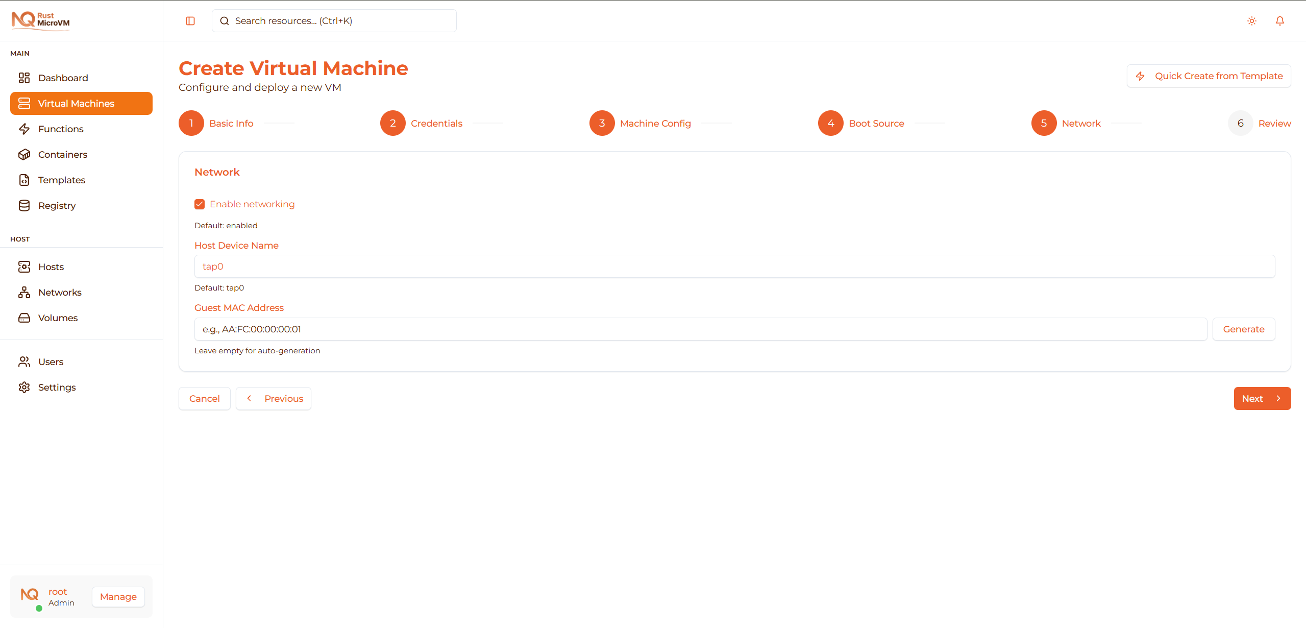 Image: Screenshot of Network step
