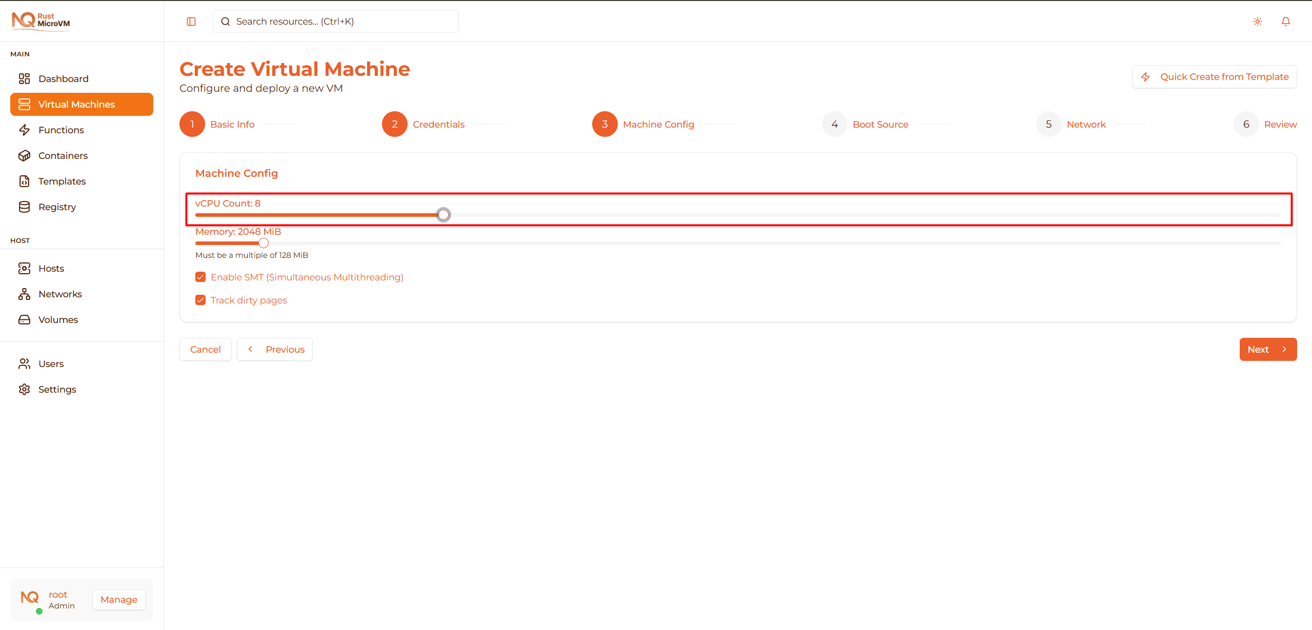 Image: vCPU slider control