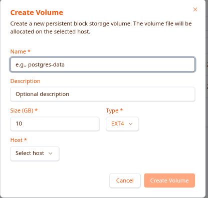 Create Volume dialog
